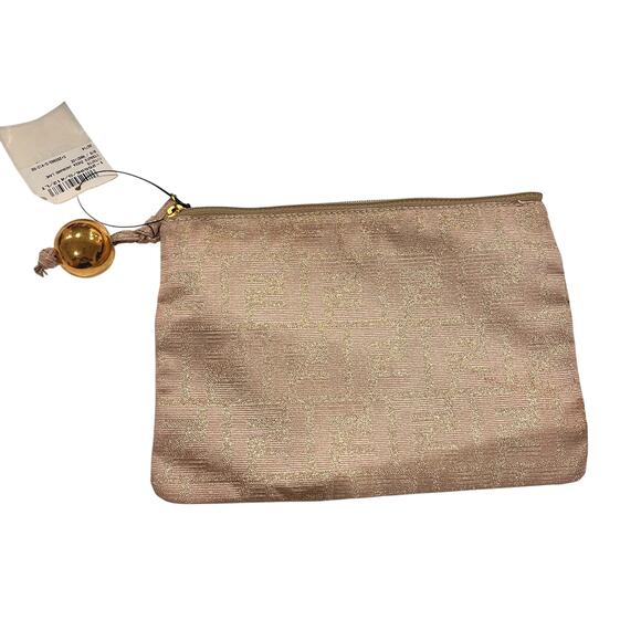 FENDI Metallic Shimmer Zucca Gold & Pink Gold Charm Ball Zippered Clutch Pouch - Picture 2 of 6